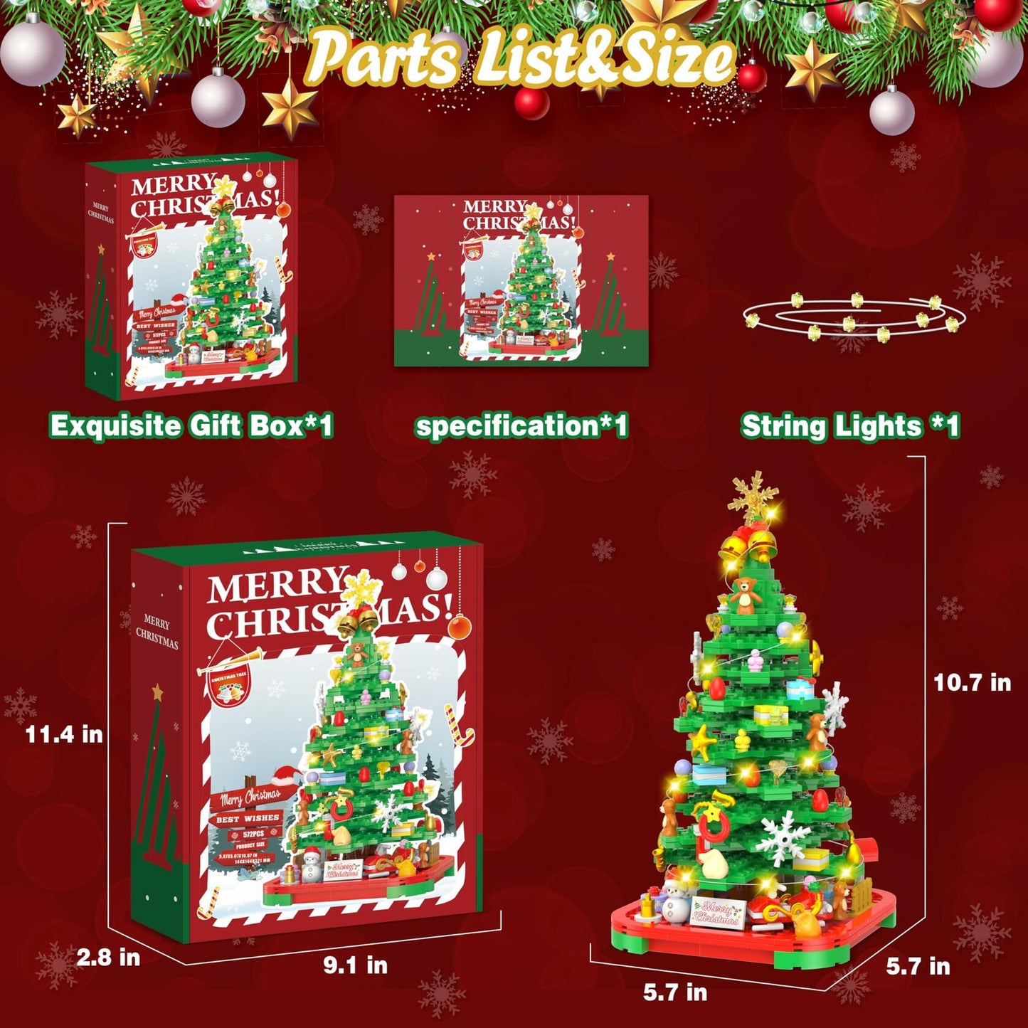 Alagoo Christmas Tree Building Blocks Kit with Lights Creative Decor 6+ Kids