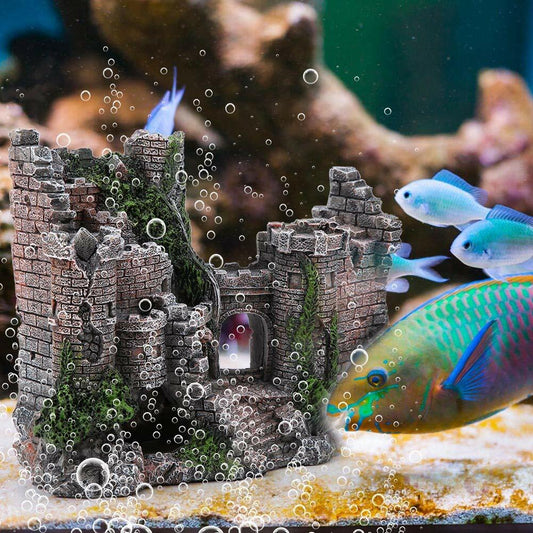 Kuuleyn Ancient Castle Resin Aquarium Decoration Hideout Stone Cave