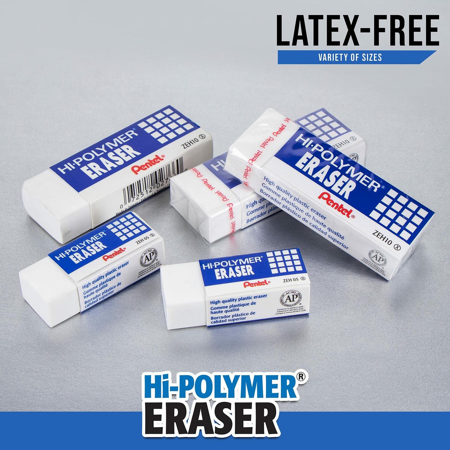 Pentel HI-Polymer Eraser Combo Pack 6 Caps 1 Large White ZEH0210BP7