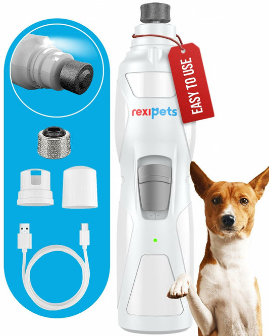REXIPETS Cat and Dog Nail Grinder Rechargeable Quiet 2-Speed Motor 3 Size Ports