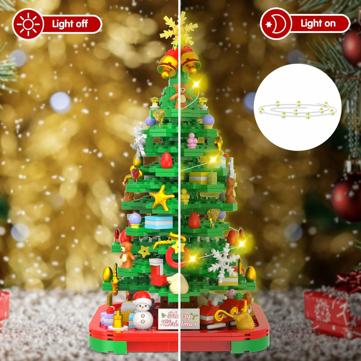 Alagoo Christmas Tree Building Blocks Kit with Lights Creative Decor 6+ Kids