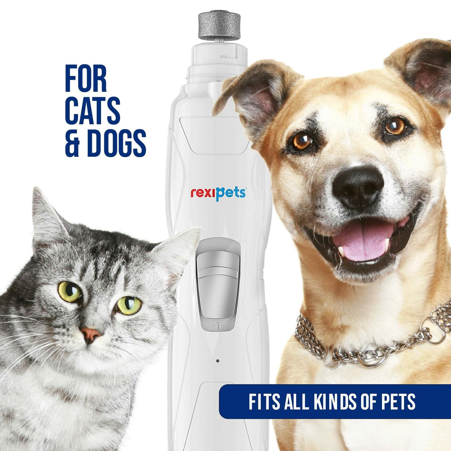 REXIPETS Cat and Dog Nail Grinder Rechargeable Quiet 2-Speed Motor 3 Size Ports