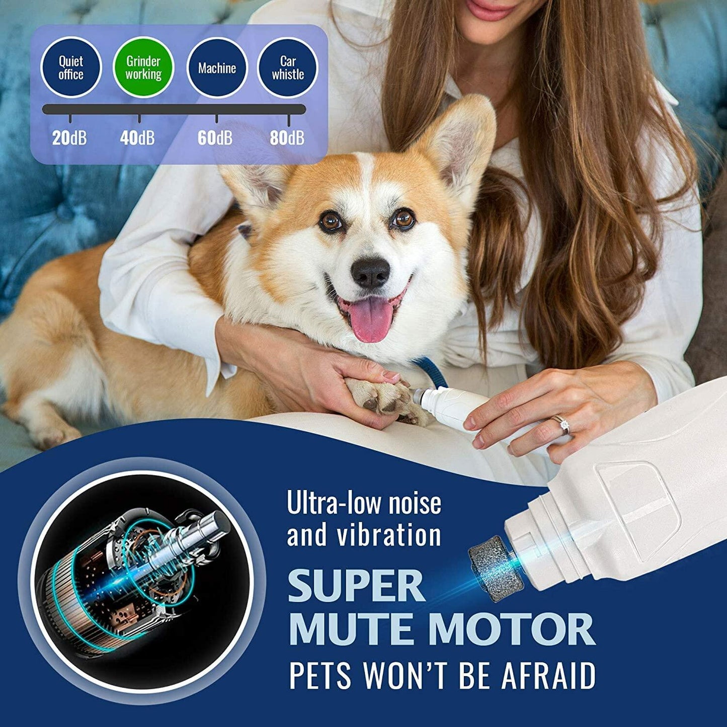 REXIPETS Cat and Dog Nail Grinder Rechargeable Quiet 2-Speed Motor 3 Size Ports