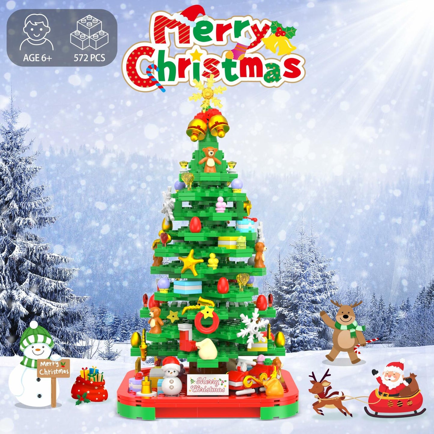 Alagoo Christmas Tree Building Blocks Kit with Lights Creative Decor 6+ Kids