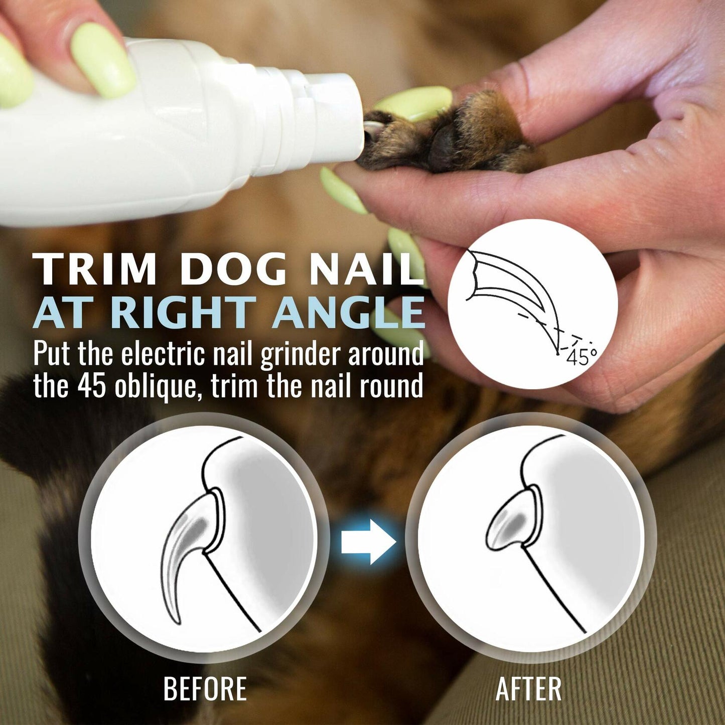 REXIPETS Cat and Dog Nail Grinder Rechargeable Quiet 2-Speed Motor 3 Size Ports
