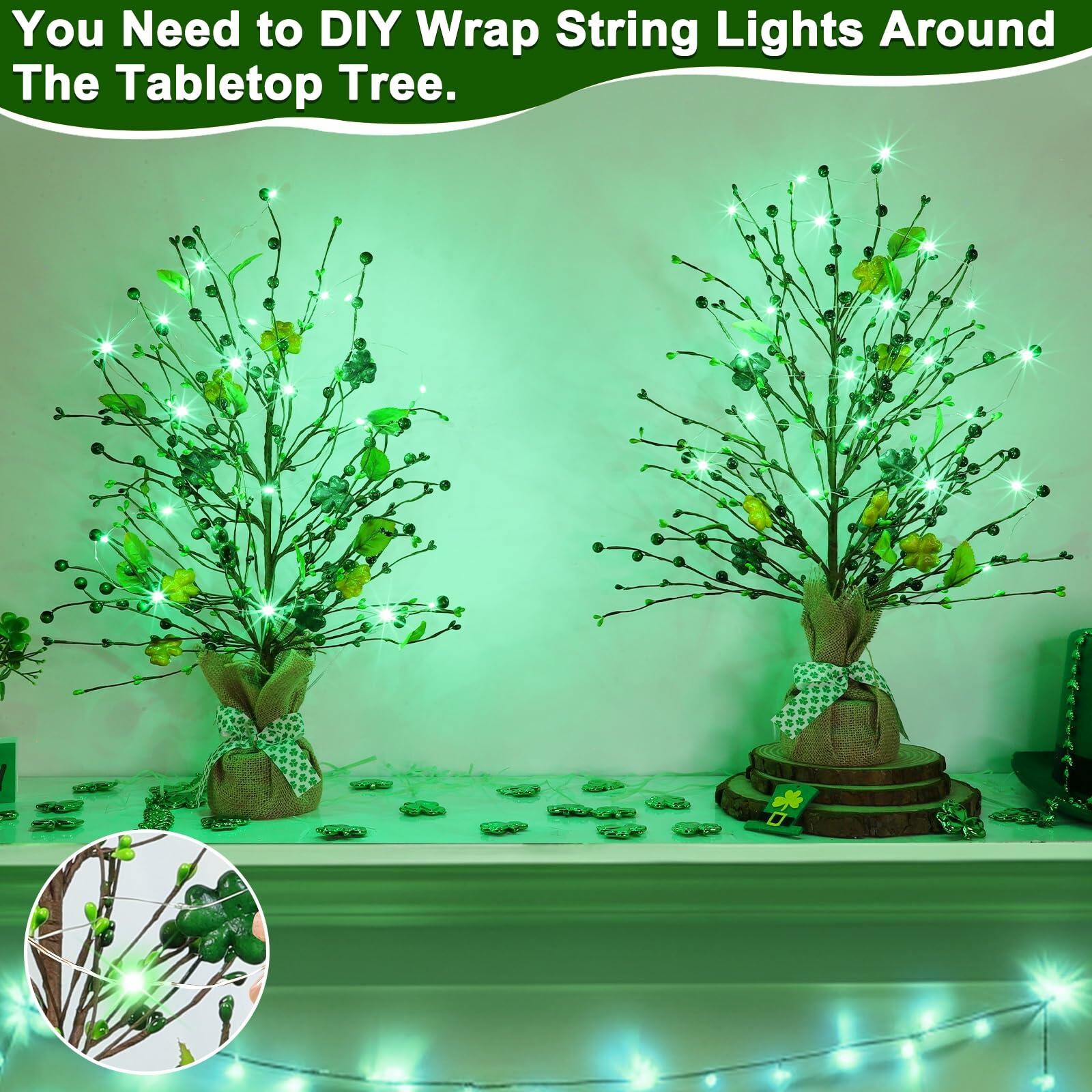 2 Pack Lighted St Patricks Day Shamrock Trees 21 Inch Battery Operated