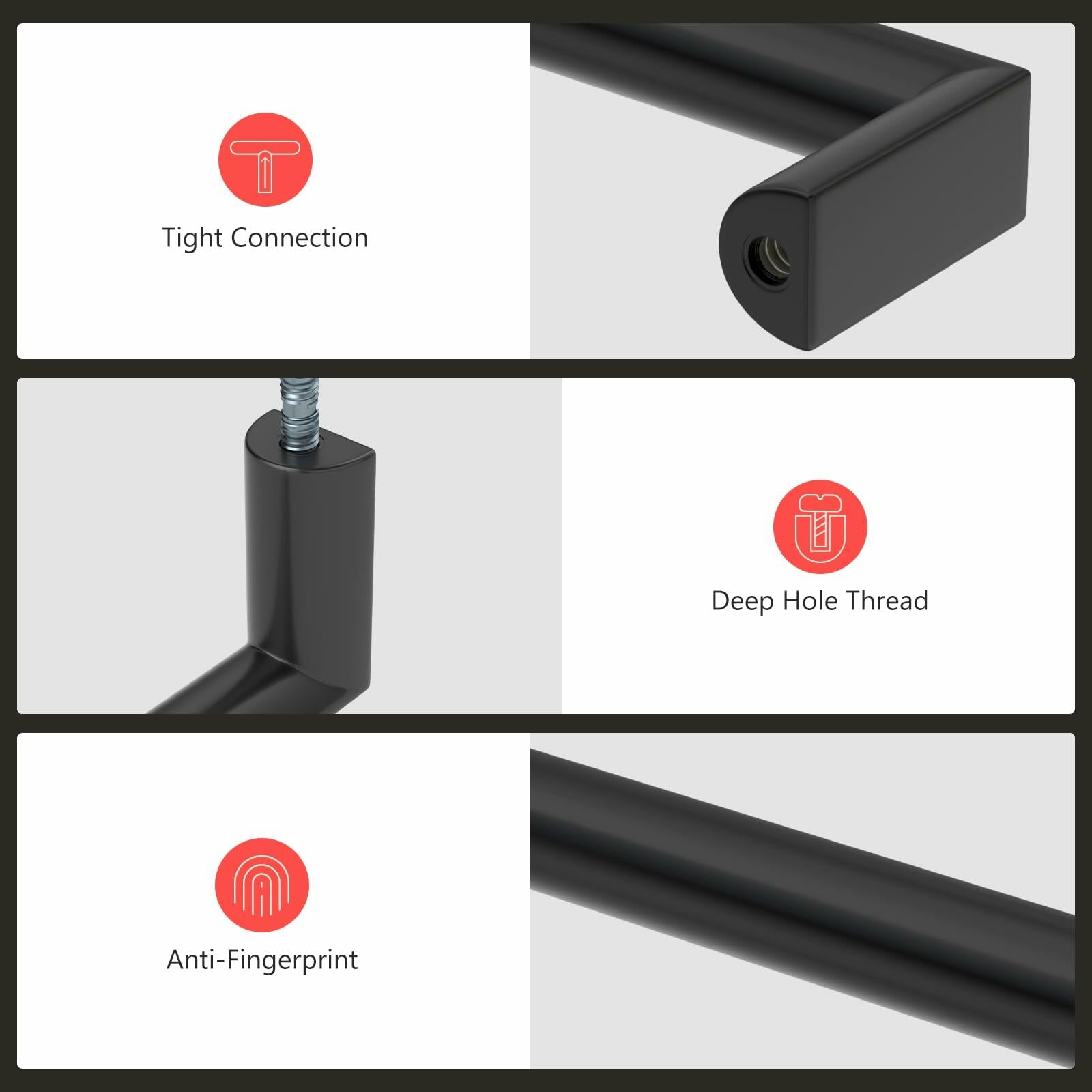 homdiy 10Pack 6-1/4in Matte Black Cabinet Handles 160mm Hole Centers