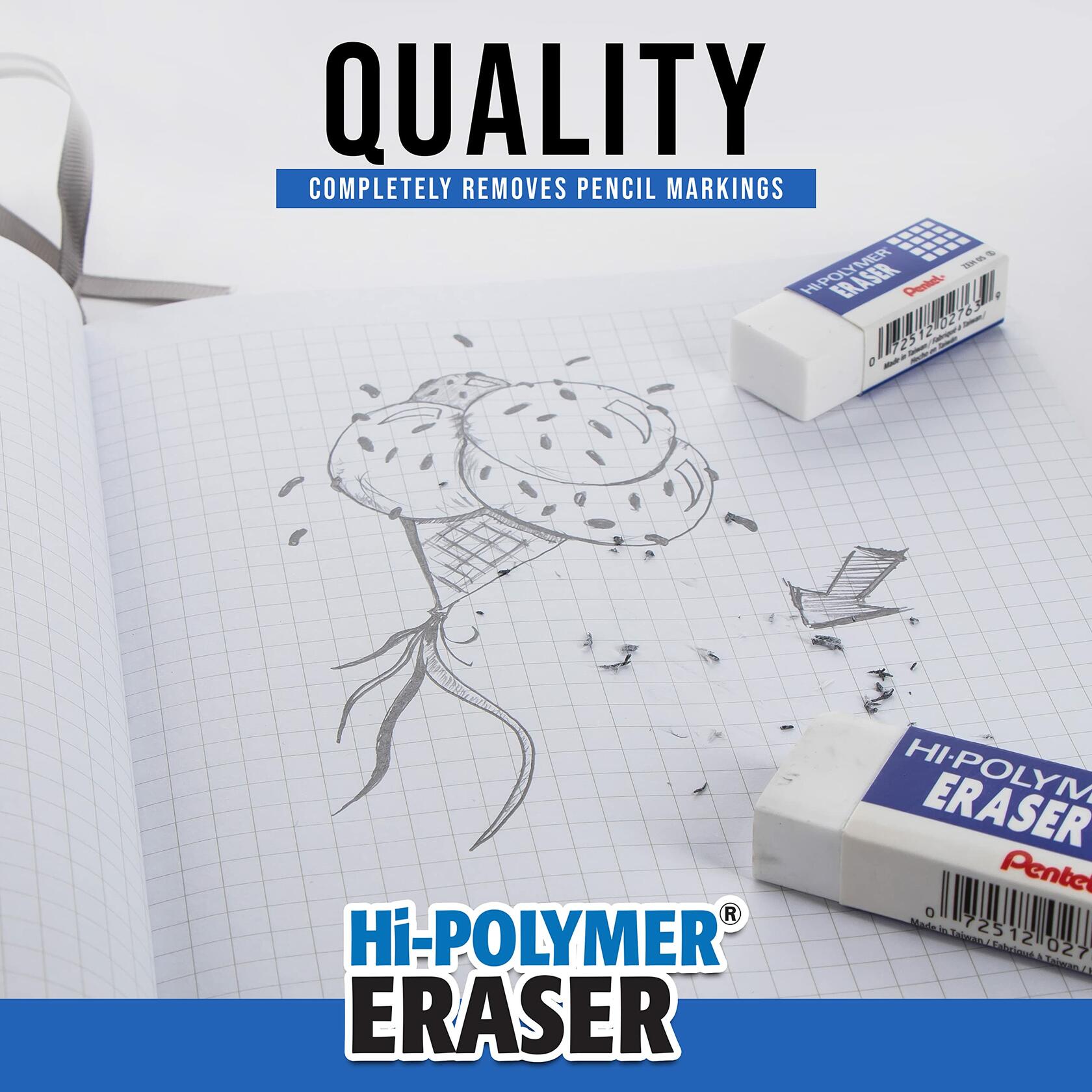 Pentel HI-Polymer Eraser Combo Pack 6 Caps 1 Large White ZEH0210BP7