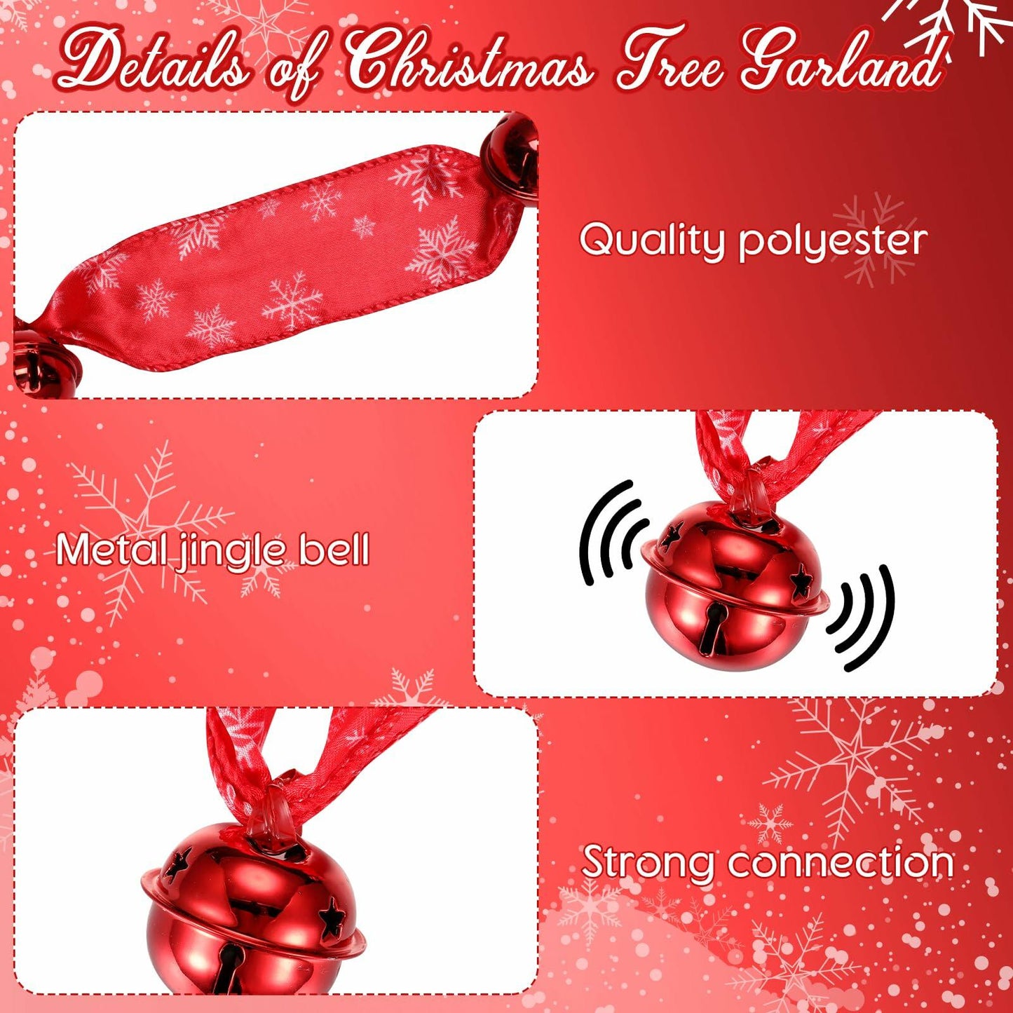 Jutom 2 Pack 6 Yards Burlap Christmas Garland with Jingle Bells Red Black