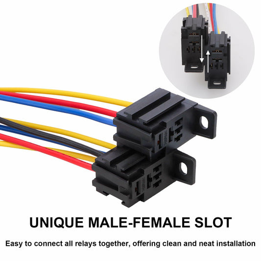 Weasch 5Pack 12V 30A SPST 4-Pin Relay with Wire Socket Plug Harness
