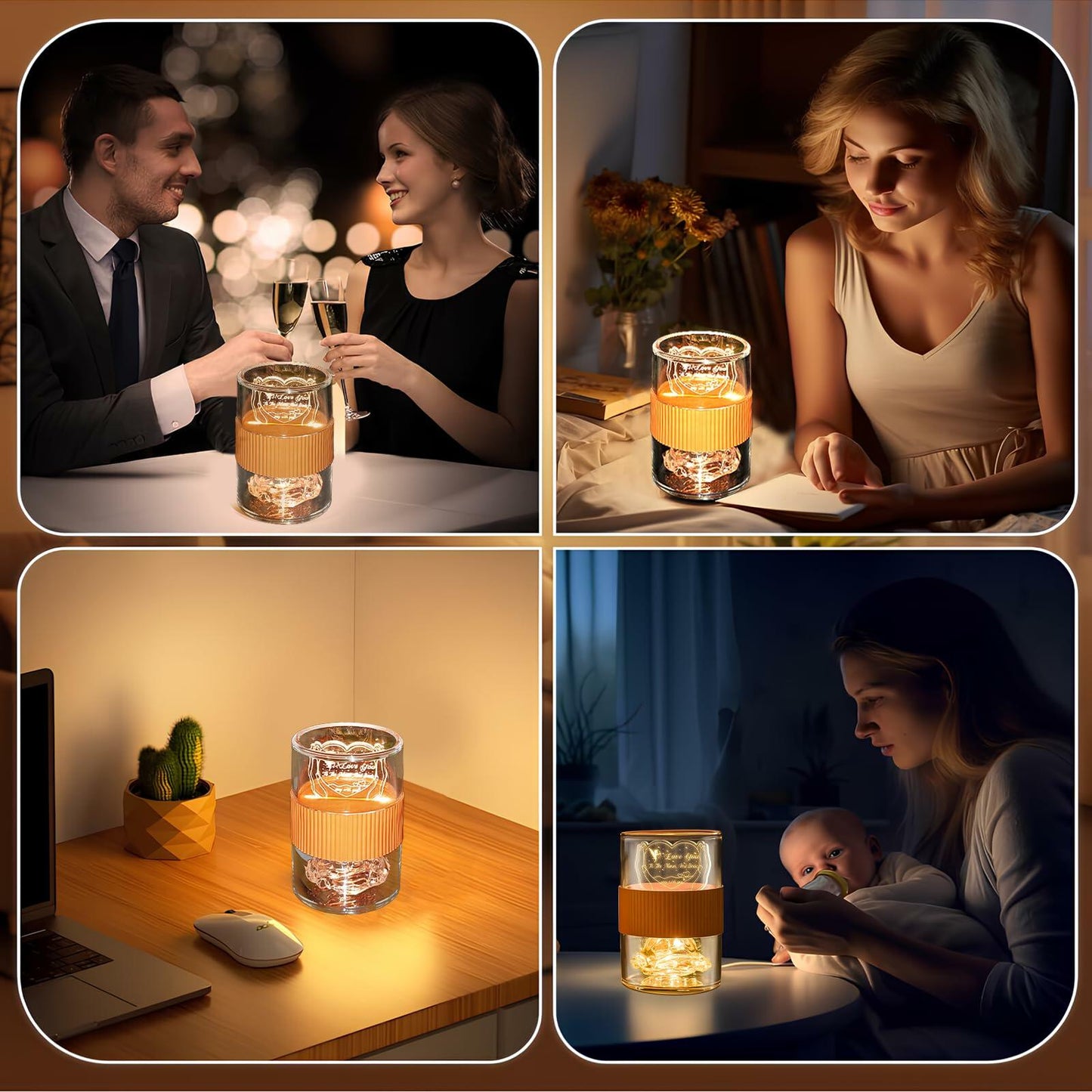 AO LI GEI Touch Bedside Table Lamp LED USB Rechargeable Warm Light