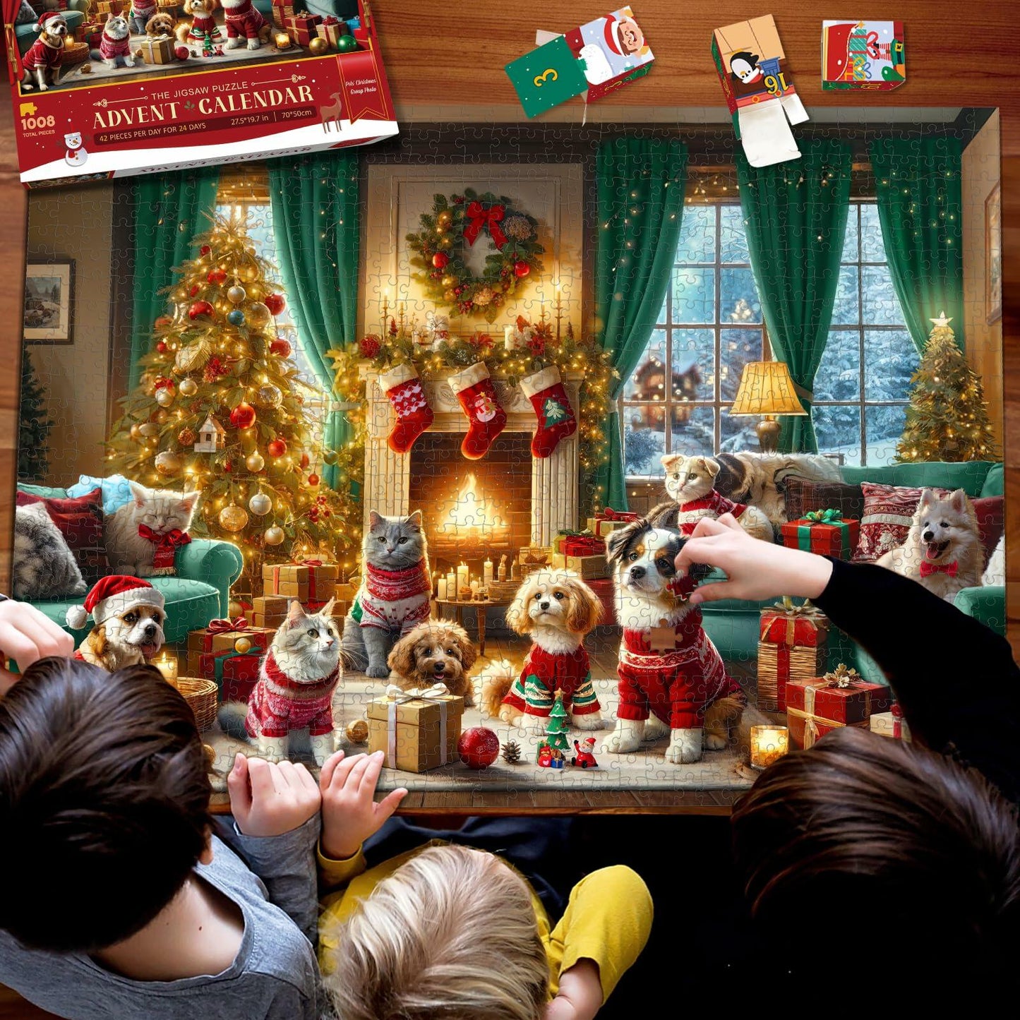 Jigsaw Puzzle Advent Calendar 2024 1008 Pieces 24 Boxes Pets Christmas Photo