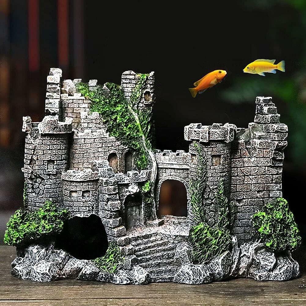 Kuuleyn Ancient Castle Resin Aquarium Decoration Hideout Stone Cave