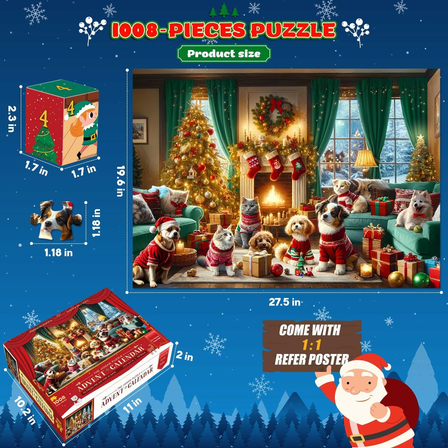 Jigsaw Puzzle Advent Calendar 2024 1008 Pieces 24 Boxes Pets Christmas Photo