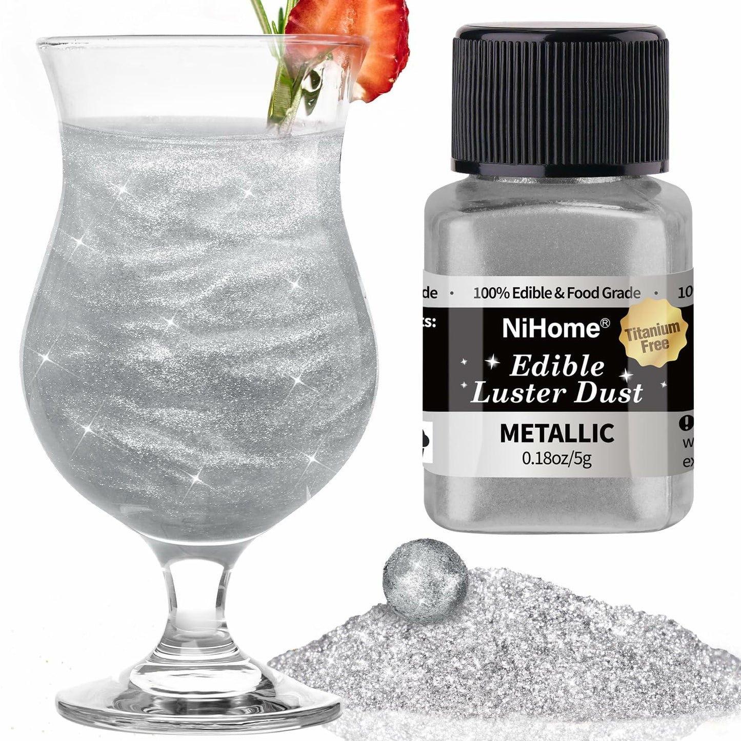 NiHome Edible Food-Grade Glitter Powder 5g Metallic Vegan Allergen-Free