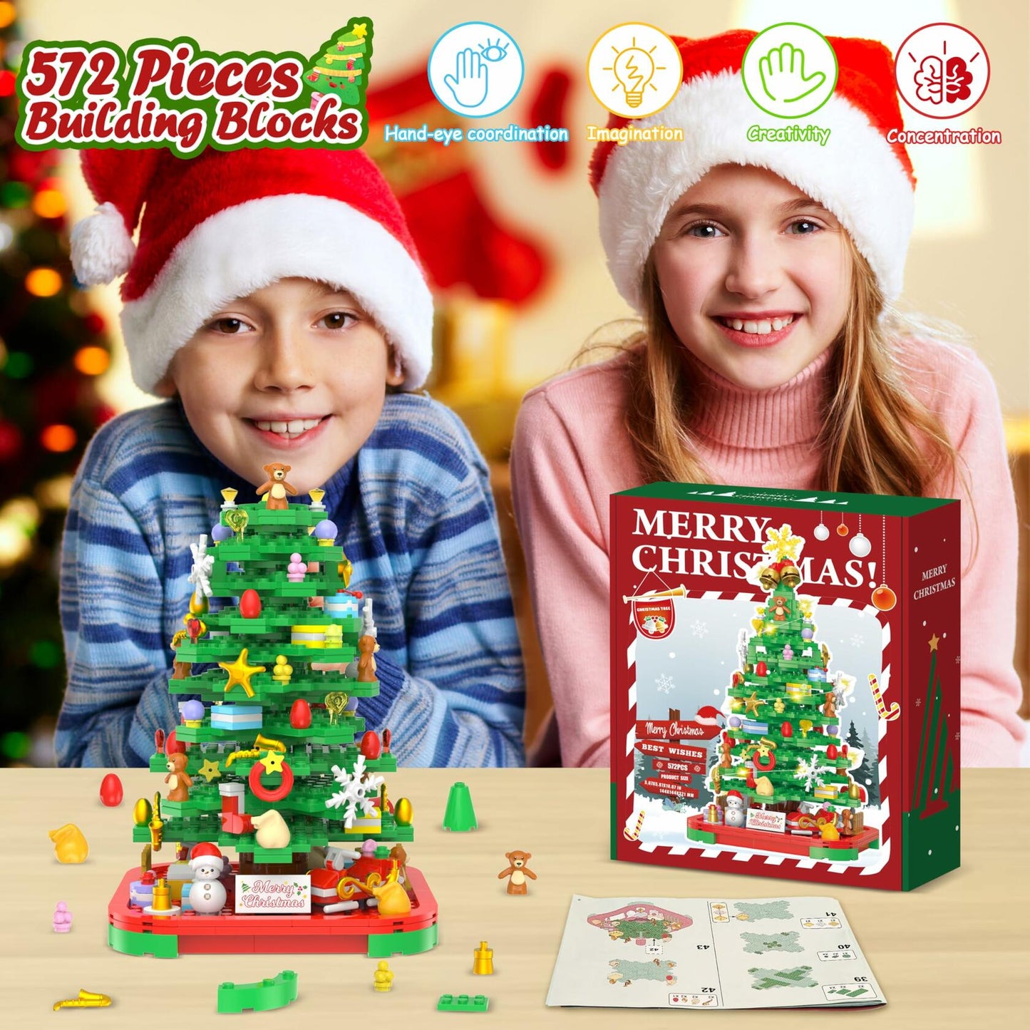 Alagoo Christmas Tree Building Blocks Kit with Lights Creative Decor 6+ Kids