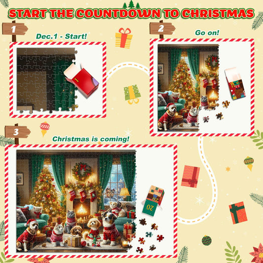 Jigsaw Puzzle Advent Calendar 2024 1008 Pieces 24 Boxes Pets Christmas Photo