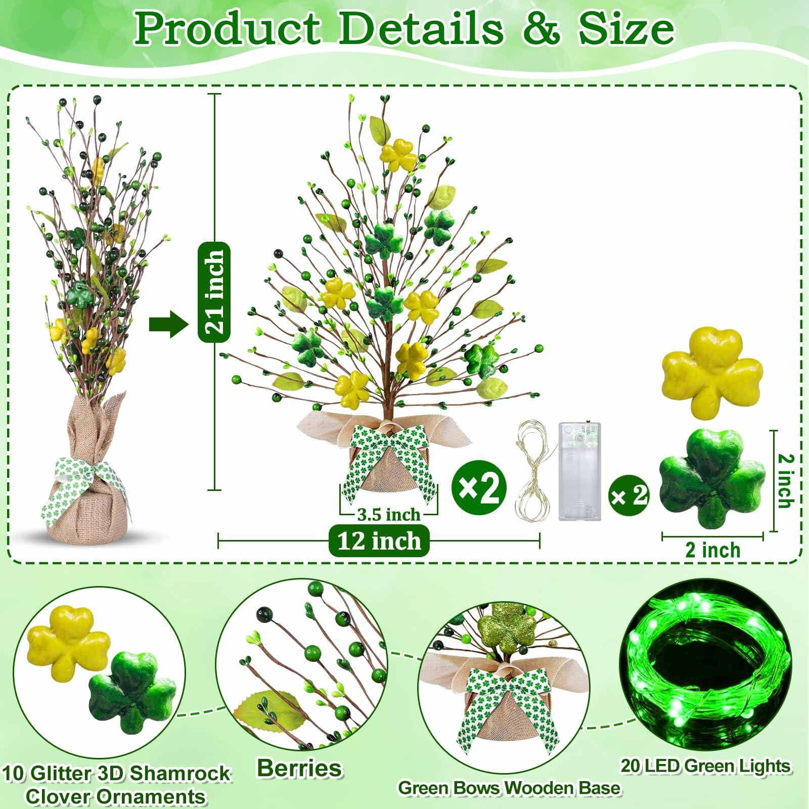 2 Pack Lighted St Patricks Day Shamrock Trees 21 Inch Battery Operated