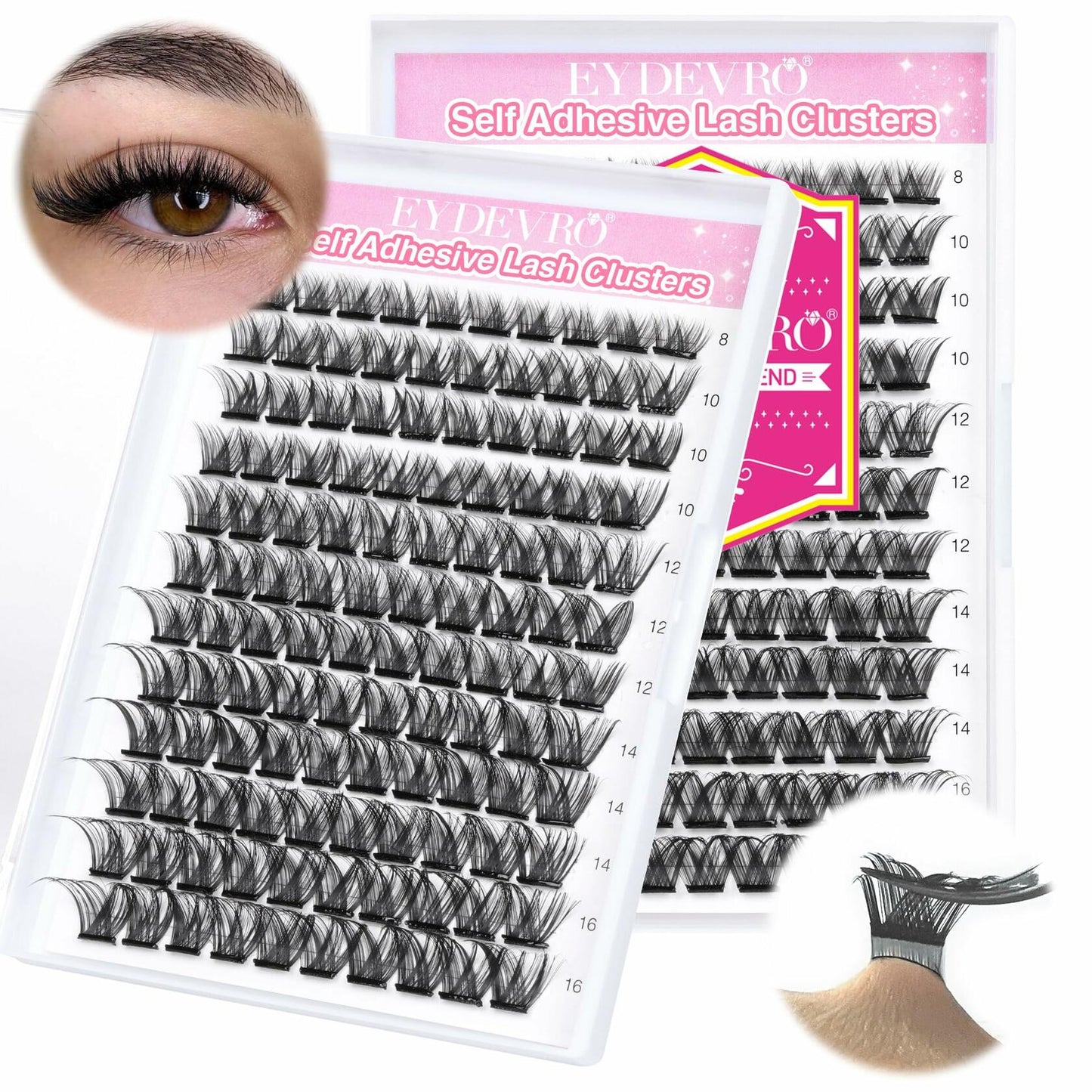 EYDEVRO Self Adhesive Lash Clusters 120pcs 8-16mm Mixed Length Reusable