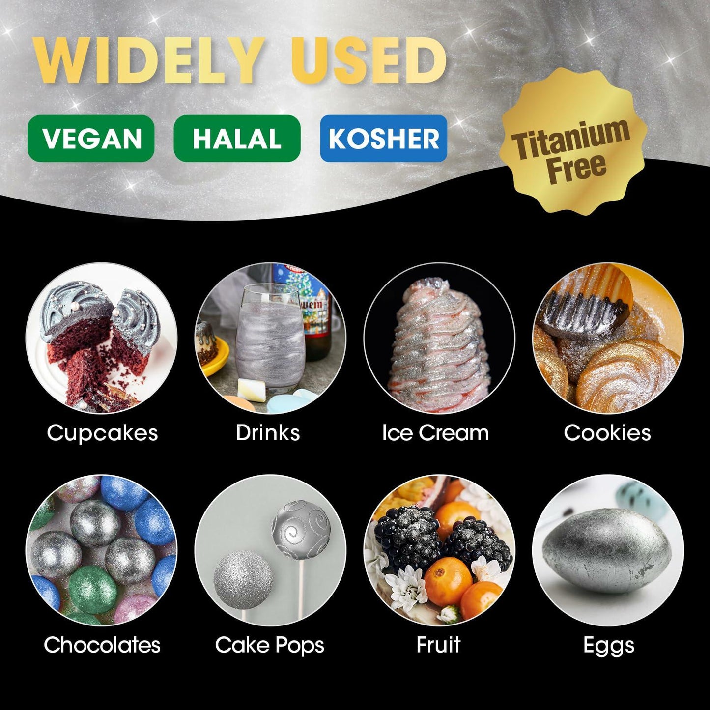 NiHome Edible Food-Grade Glitter Powder 5g Metallic Vegan Allergen-Free