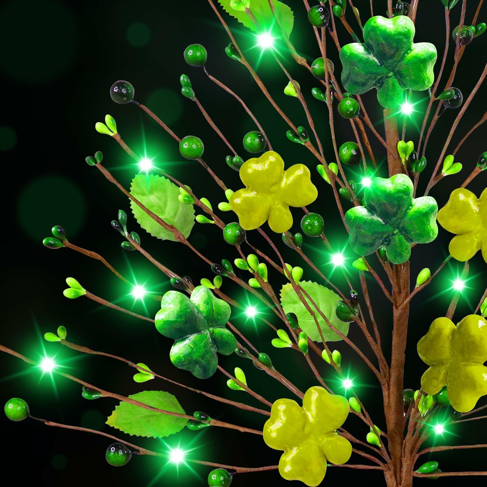 2 Pack Lighted St Patricks Day Shamrock Trees 21 Inch Battery Operated