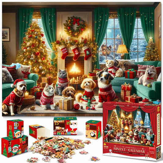 Jigsaw Puzzle Advent Calendar 2024 1008 Pieces 24 Boxes Pets Christmas Photo