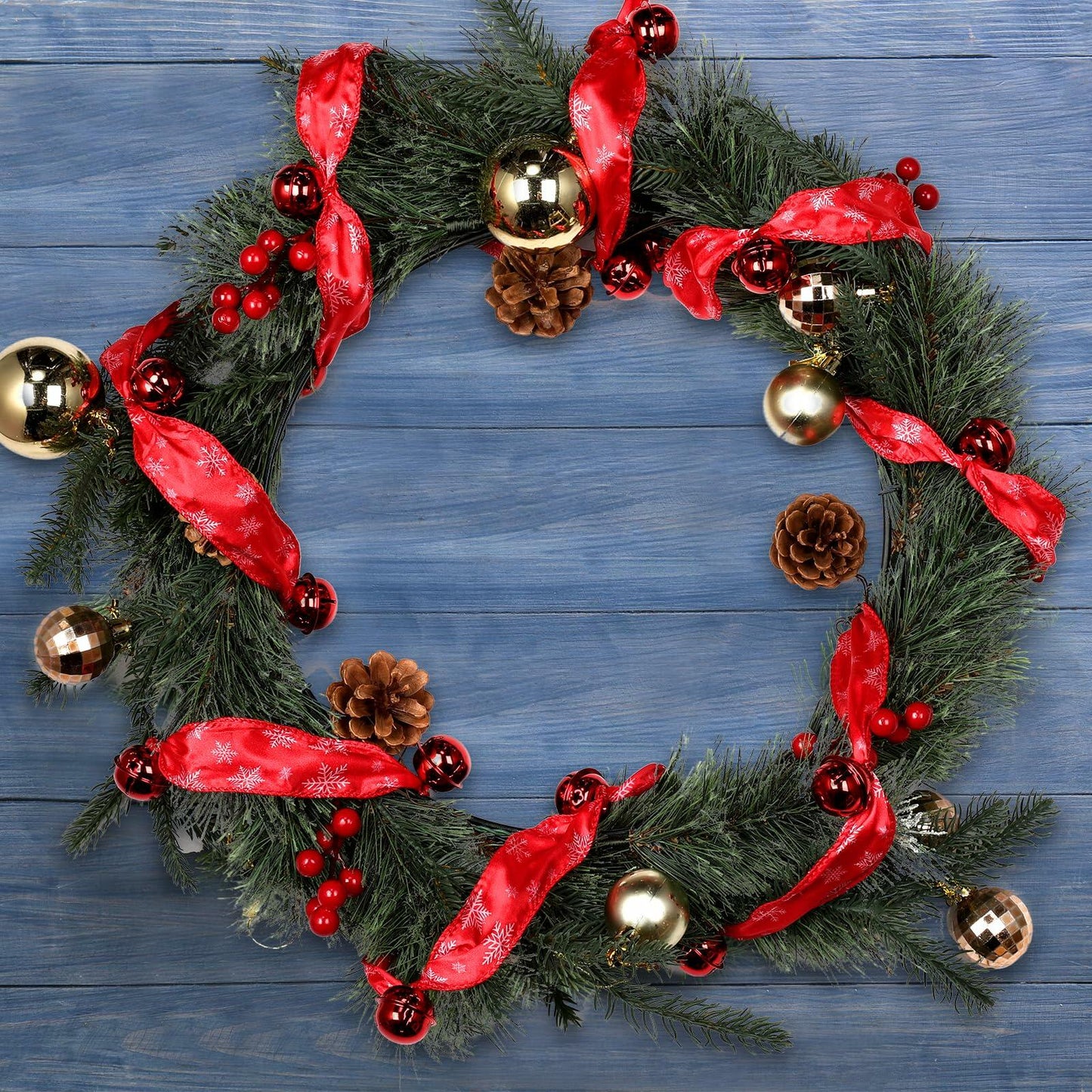 Jutom 2 Pack 6 Yards Burlap Christmas Garland with Jingle Bells Red Black