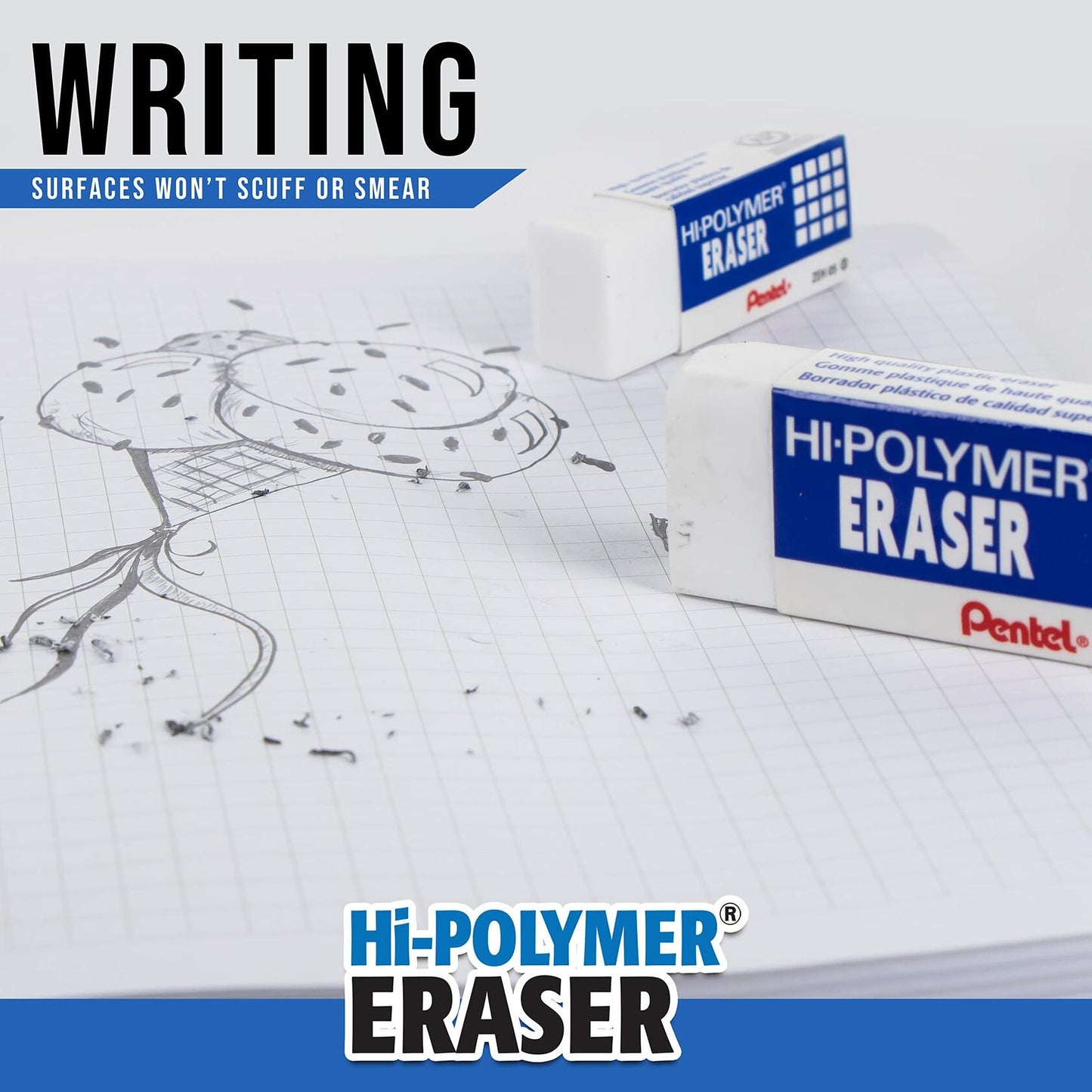 Pentel HI-Polymer Eraser Combo Pack 6 Caps 1 Large White ZEH0210BP7