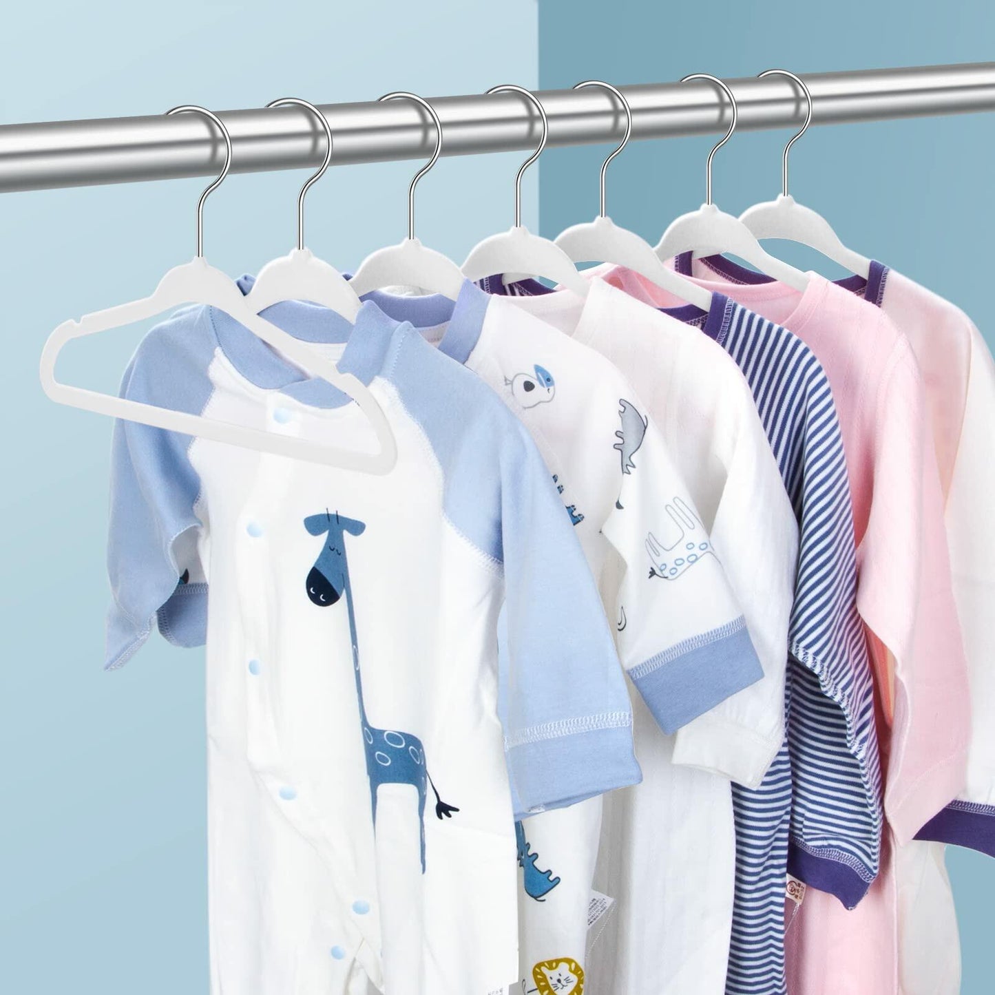 MOERKADA Kids Velvet Hangers 50 Pack 11" White Non-Slip Space Saving