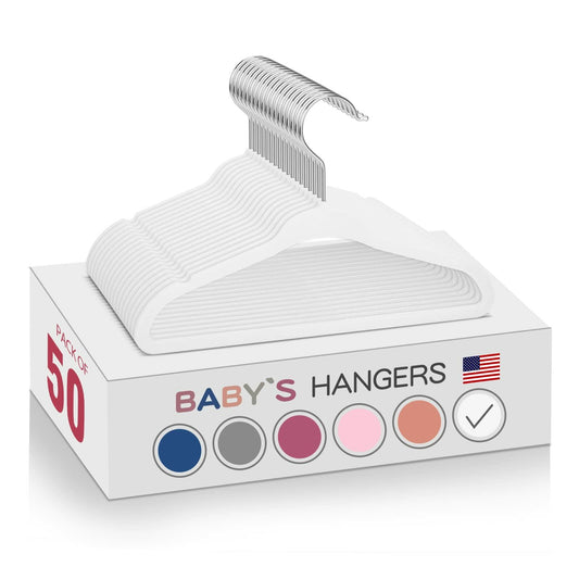 MOERKADA Kids Velvet Hangers 50 Pack 11" White Non-Slip Space Saving