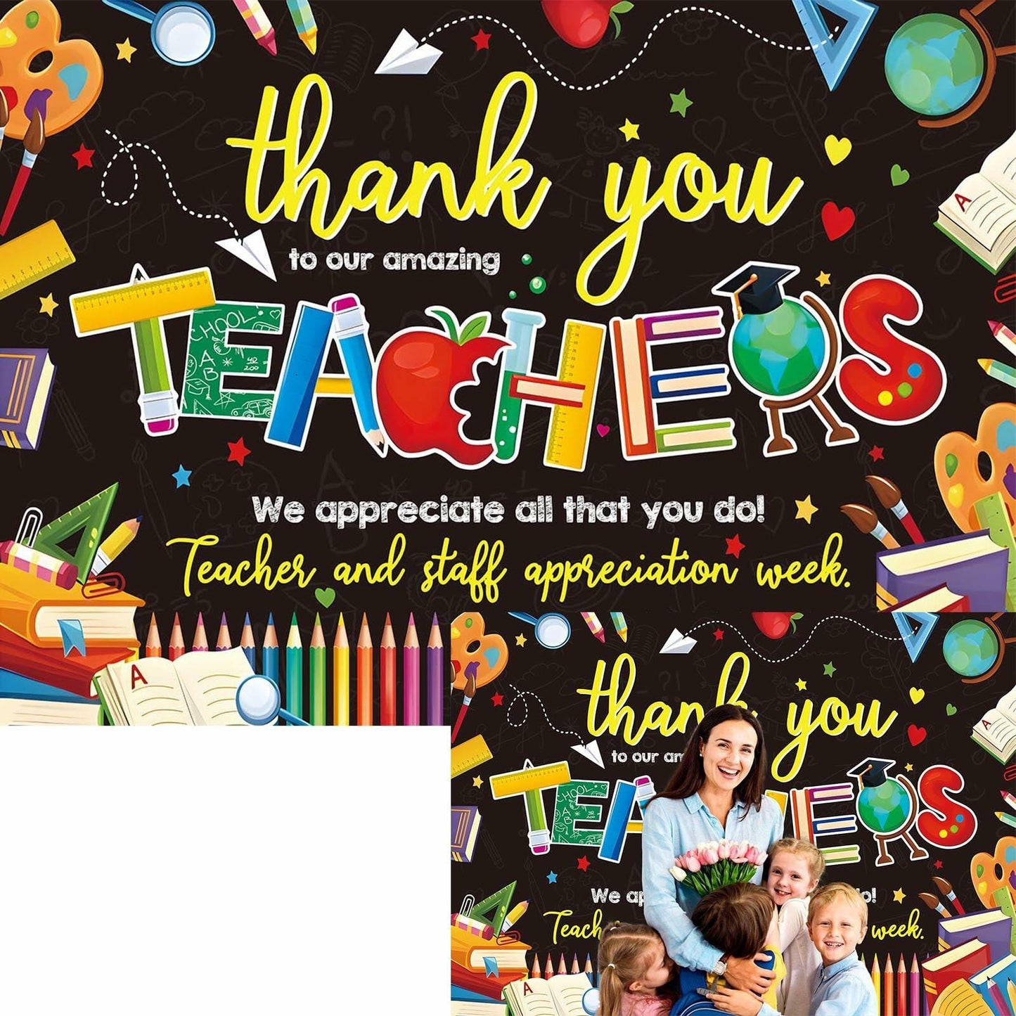 BINQOO Teacher Appreciation Backdrop 2025 Photo Booth Banner 8x6FT