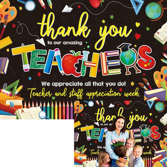 BINQOO Teacher Appreciation Backdrop 2025 Photo Booth Banner 8x6FT