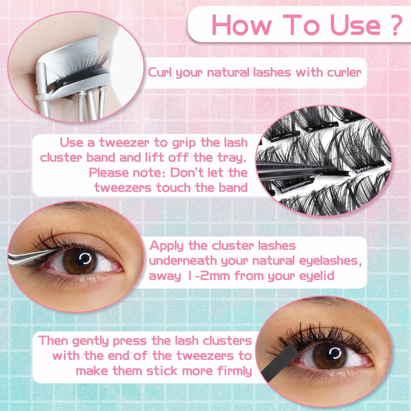 EYDEVRO Self Adhesive Lash Clusters 120pcs 8-16mm Mixed Length Reusable