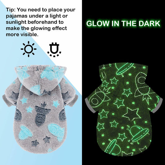 Wansommy Dog Sweater Glow in Dark Hoodie Soft Flannel Grey Rocket Size XS