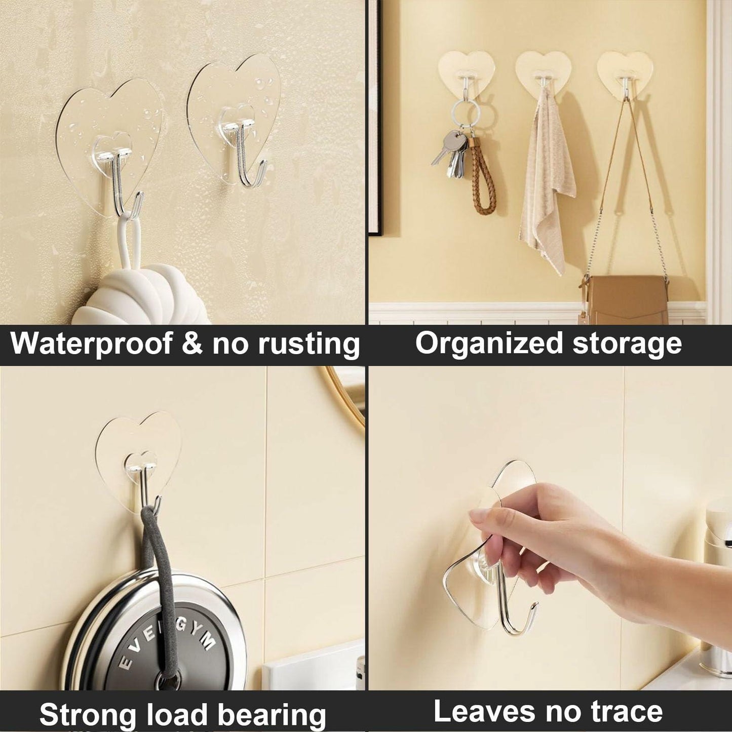 TocTen Adhesive Hooks 12 Pack Heavy Duty Clear Waterproof 30lb Max Load