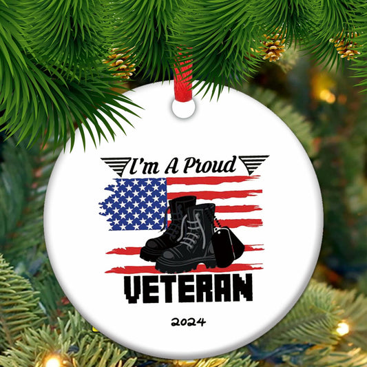 Veteran 2024 Military Ornament with US Flag Proud Army Veteran