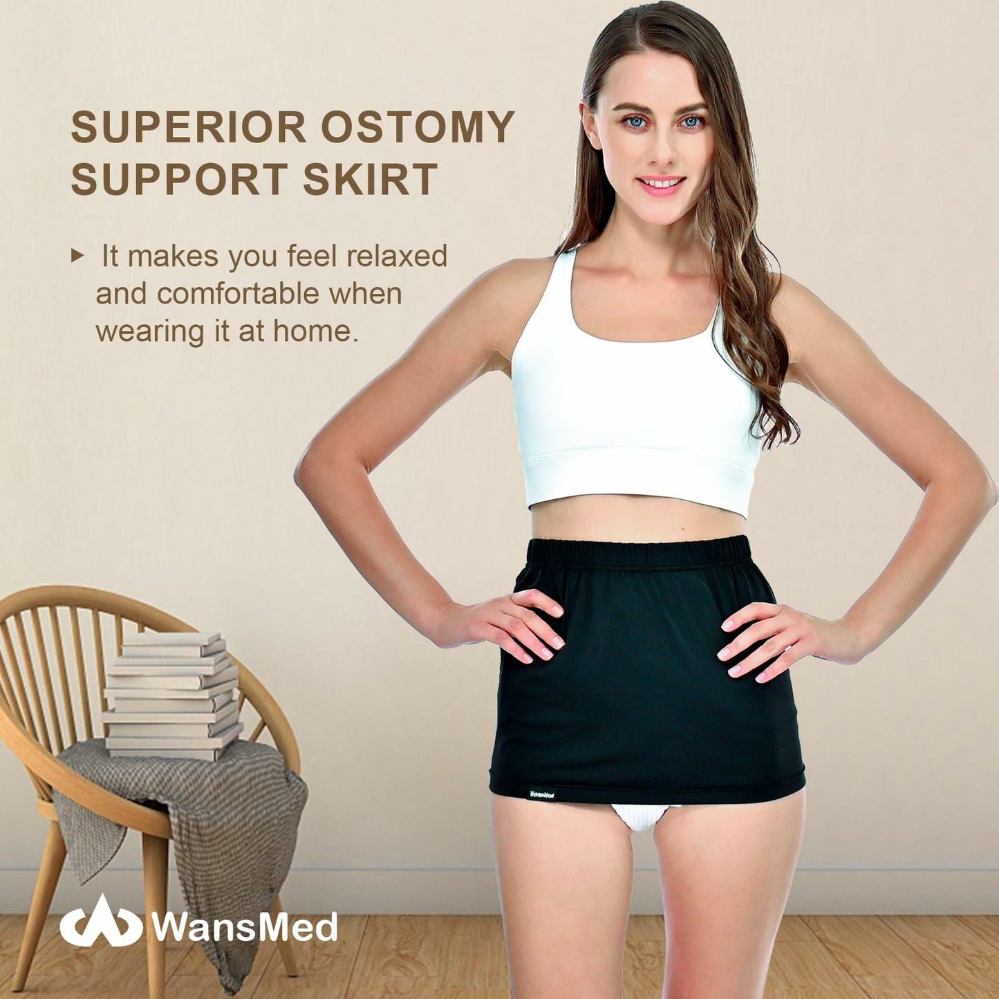 WansMed Ostomy Support Garment Secure Colostomy Bags Black Size M