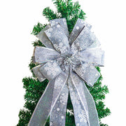 Christmas Tree Topper Bow Silver 53x13 Inch Xmas Flower Decor Indoor Outdoor