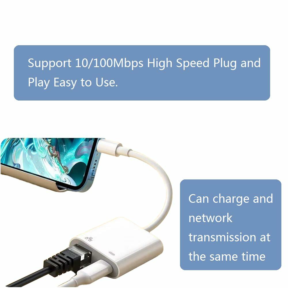 HOXIBSL Lightning to Ethernet Adapter with Charging Port RJ45 LAN 100Mbps
