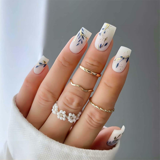 RUOKEXIN Acrylic Press On Nails Short Square Pink Gold Glitter 24Pcs