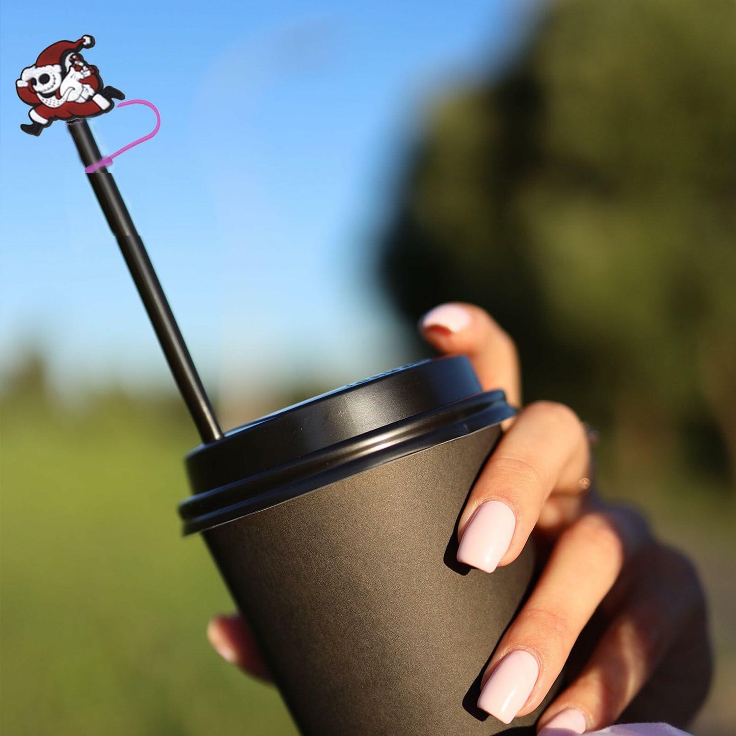 Wehnniee 8Pcs Christmas Straw Toppers 0.32in 8mm Cartoon Caps Reusable