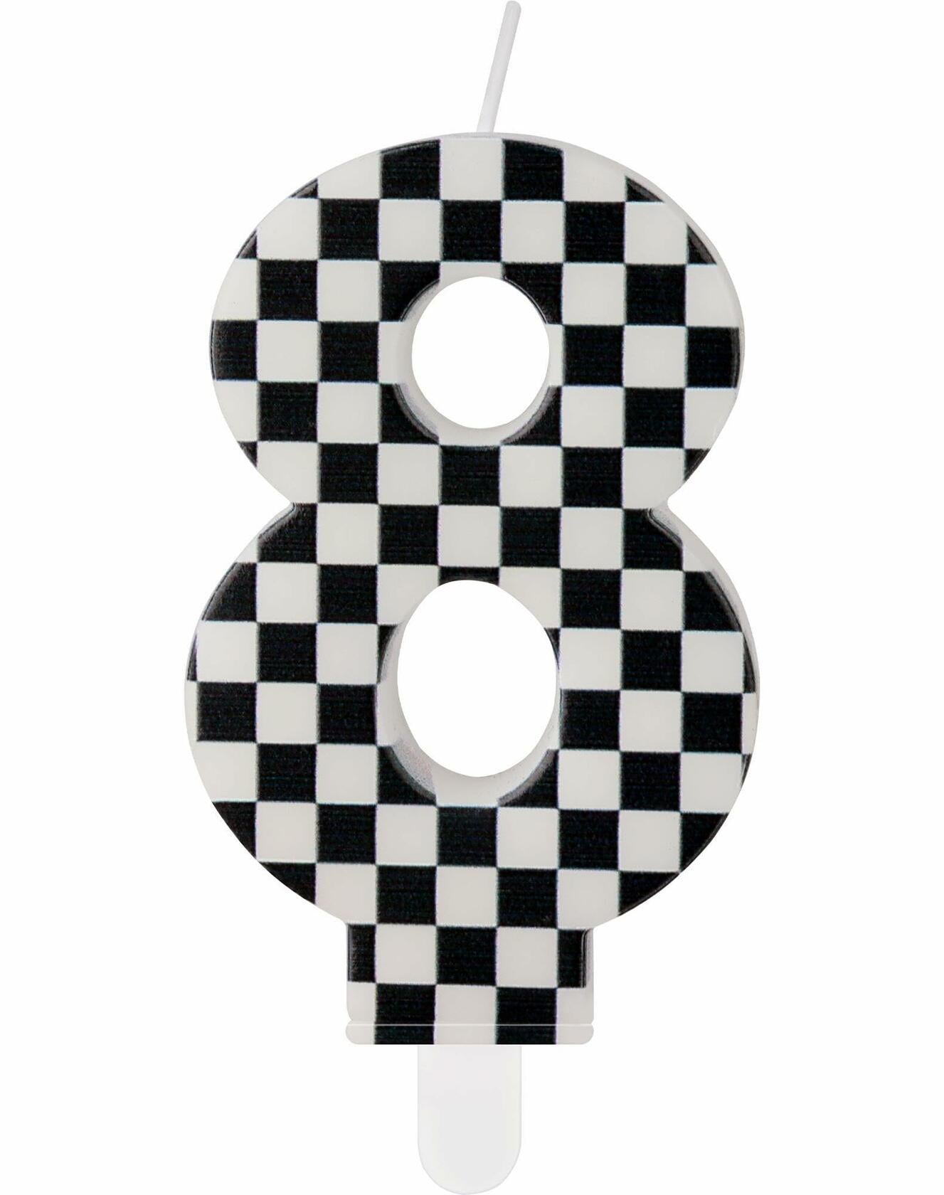 Racing Car Number 8 Birthday Candle Topper Checkered Cake Decor for Kids
