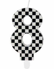 Racing Car Number 8 Birthday Candle Topper Checkered Cake Decor for Kids