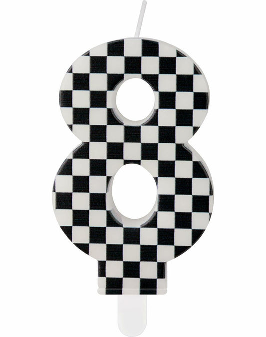 Racing Car Number 8 Birthday Candle Topper Checkered Cake Decor for Kids