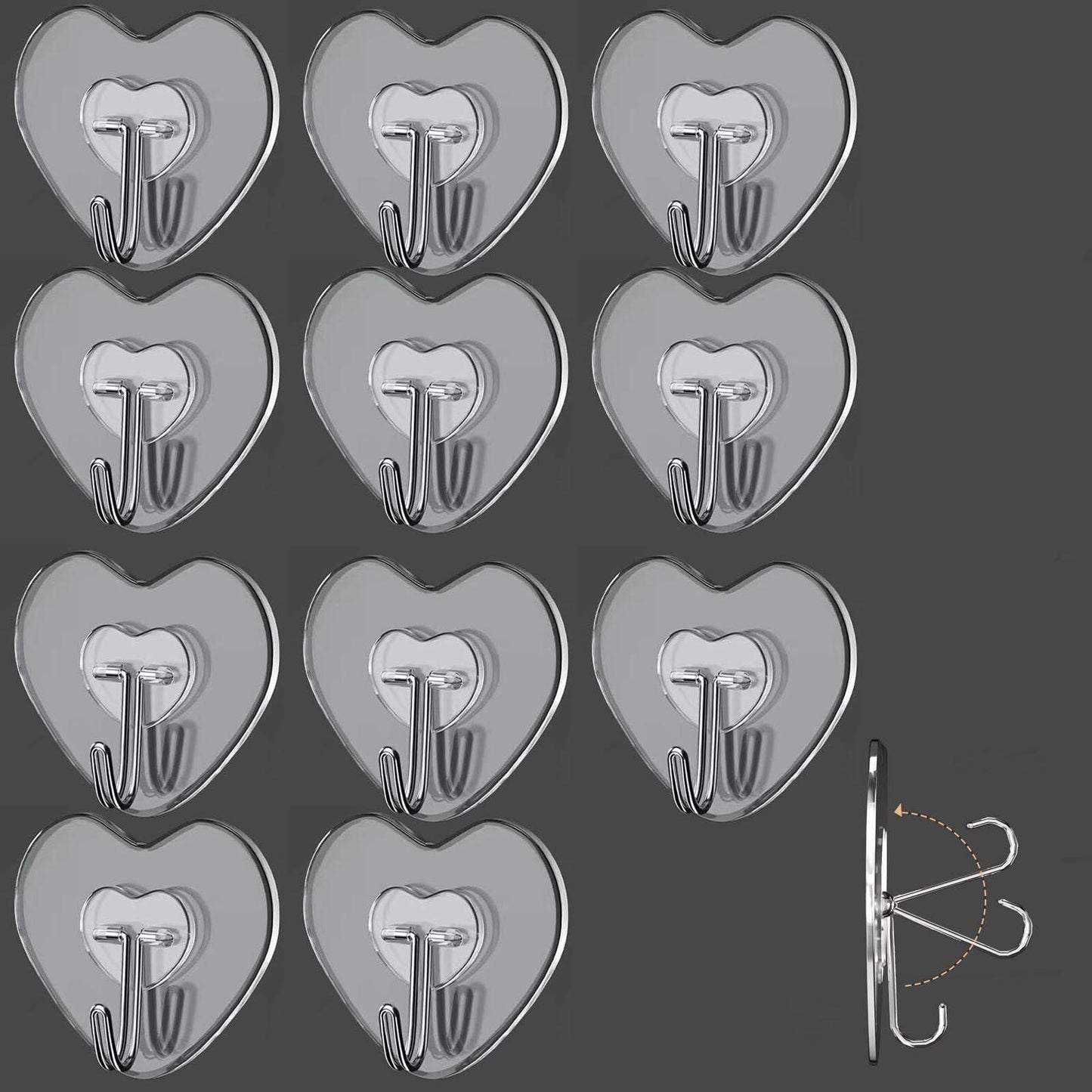 TocTen Adhesive Hooks 12 Pack Heavy Duty Clear Waterproof 30lb Max Load