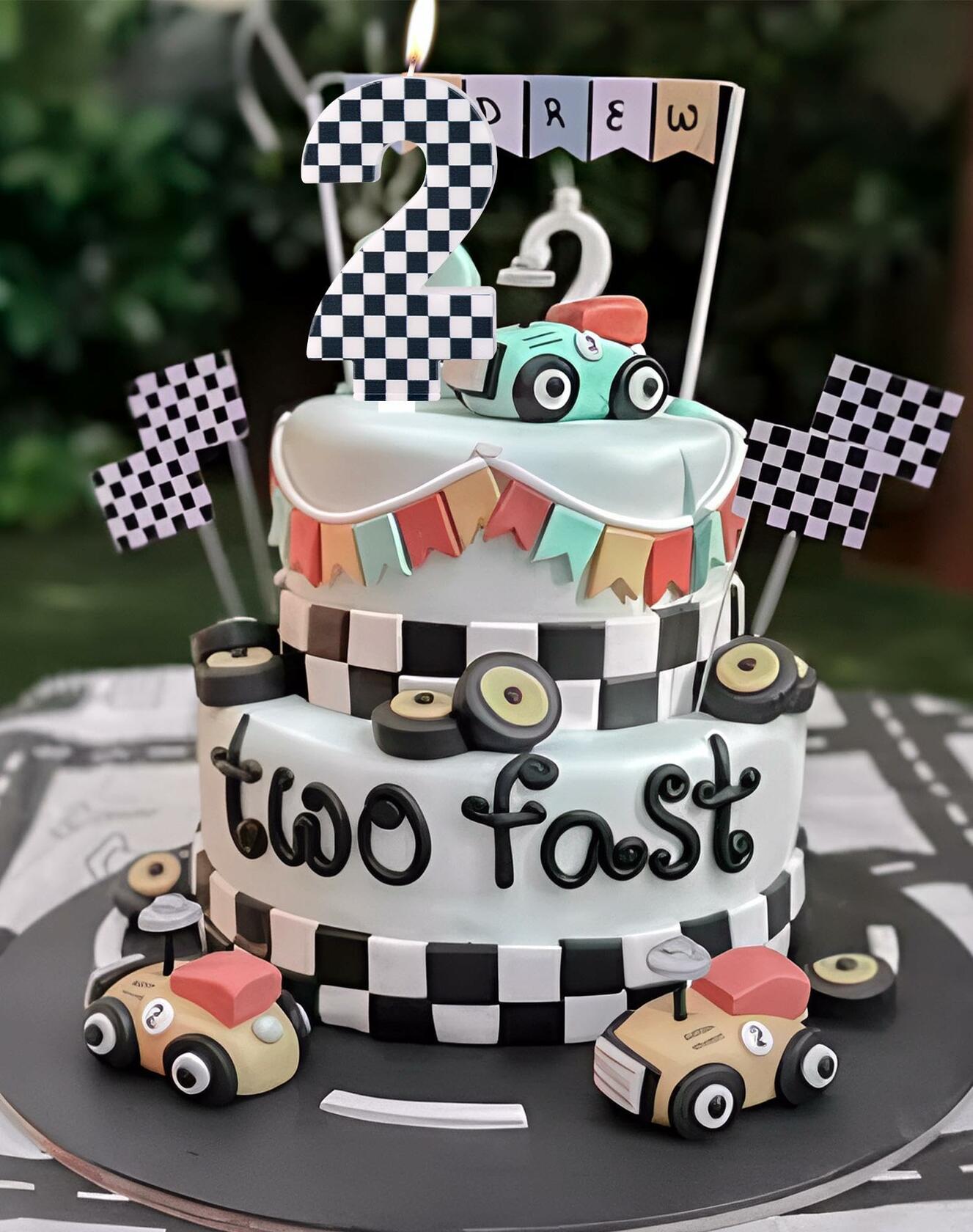 Racing Car Number 8 Birthday Candle Topper Checkered Cake Decor for Kids
