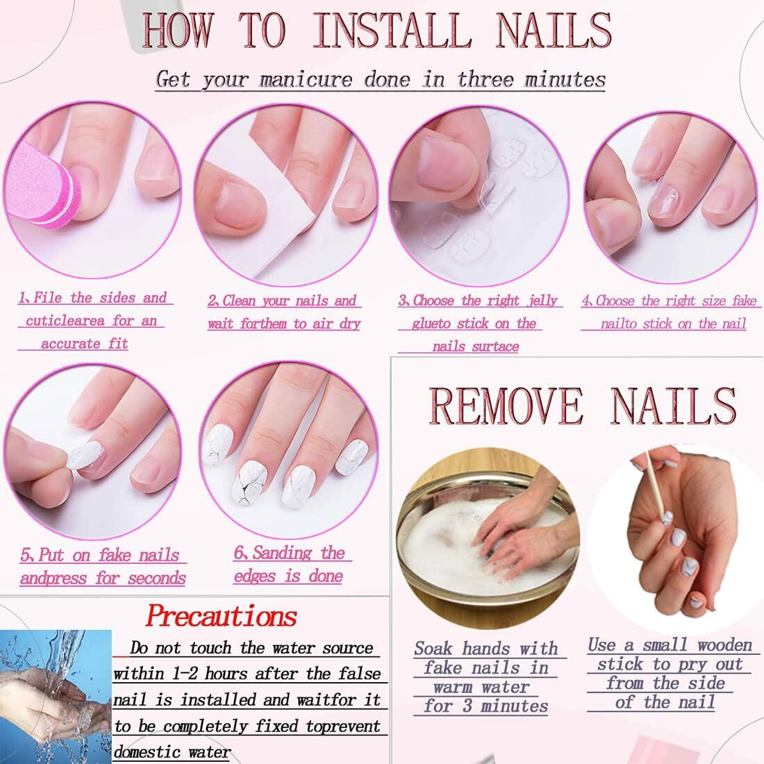 RUOKEXIN Acrylic Press On Nails Short Square Pink Gold Glitter 24Pcs