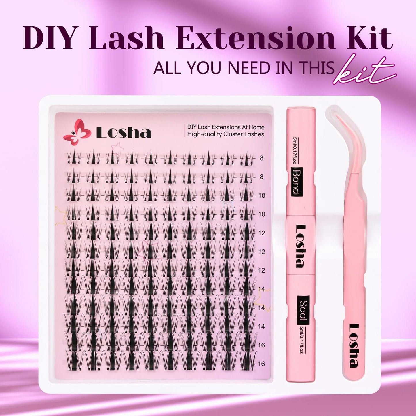 Losha Eyelash Extension Kit 144pcs 8-16mm D Curl Natural Soft W02