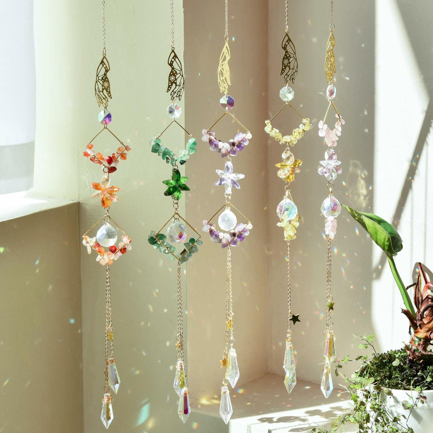 Venusorn Natural Crystal Flower Chains Purple - Window Décor Sun Catchers