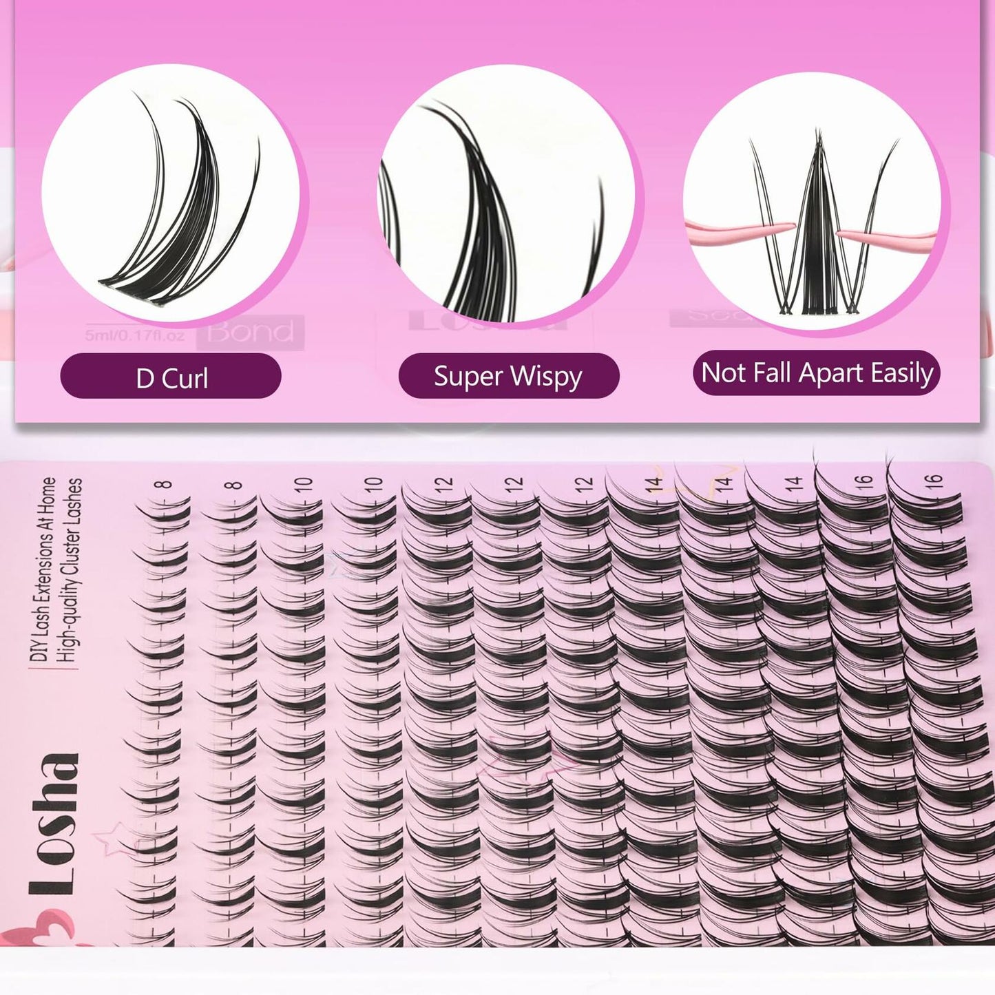 Losha Eyelash Extension Kit 144pcs 8-16mm D Curl Natural Soft W02